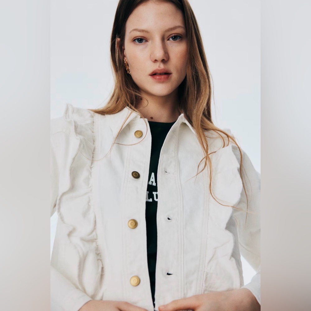 H&M White Ruffle Jean Jacket - Picture 3 of 6